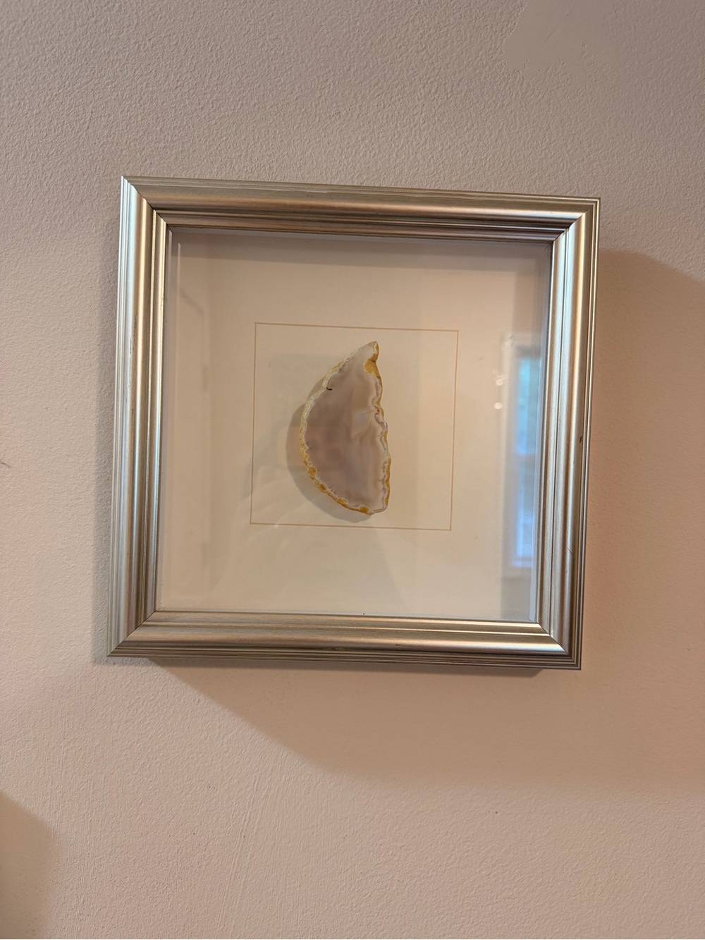 NEW Natural Brazilian Agate Crystal Shadow Box 8" Silver Frame Boho Wall Art